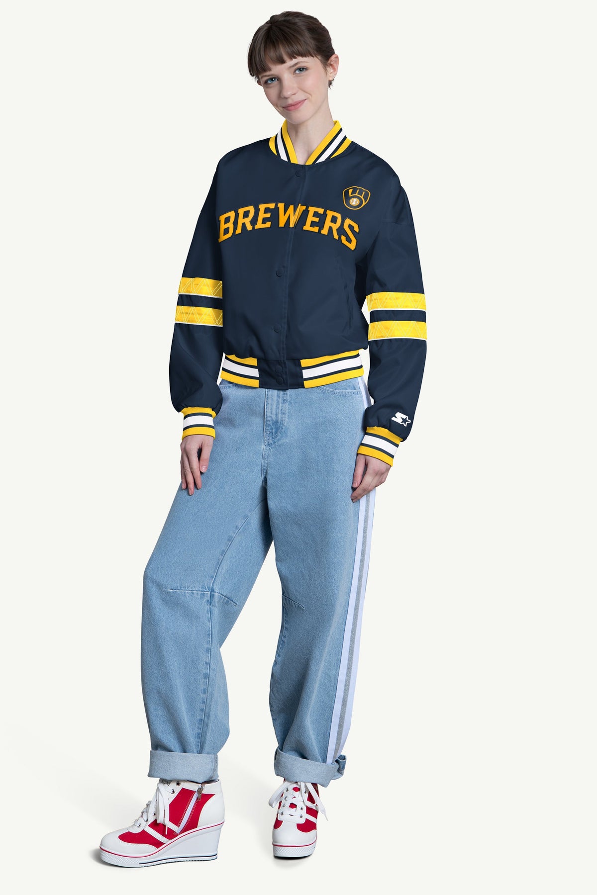 Starter New / WOMENS MILWAUKEE BREWERS INTERCEPTION VARSITY JACKET