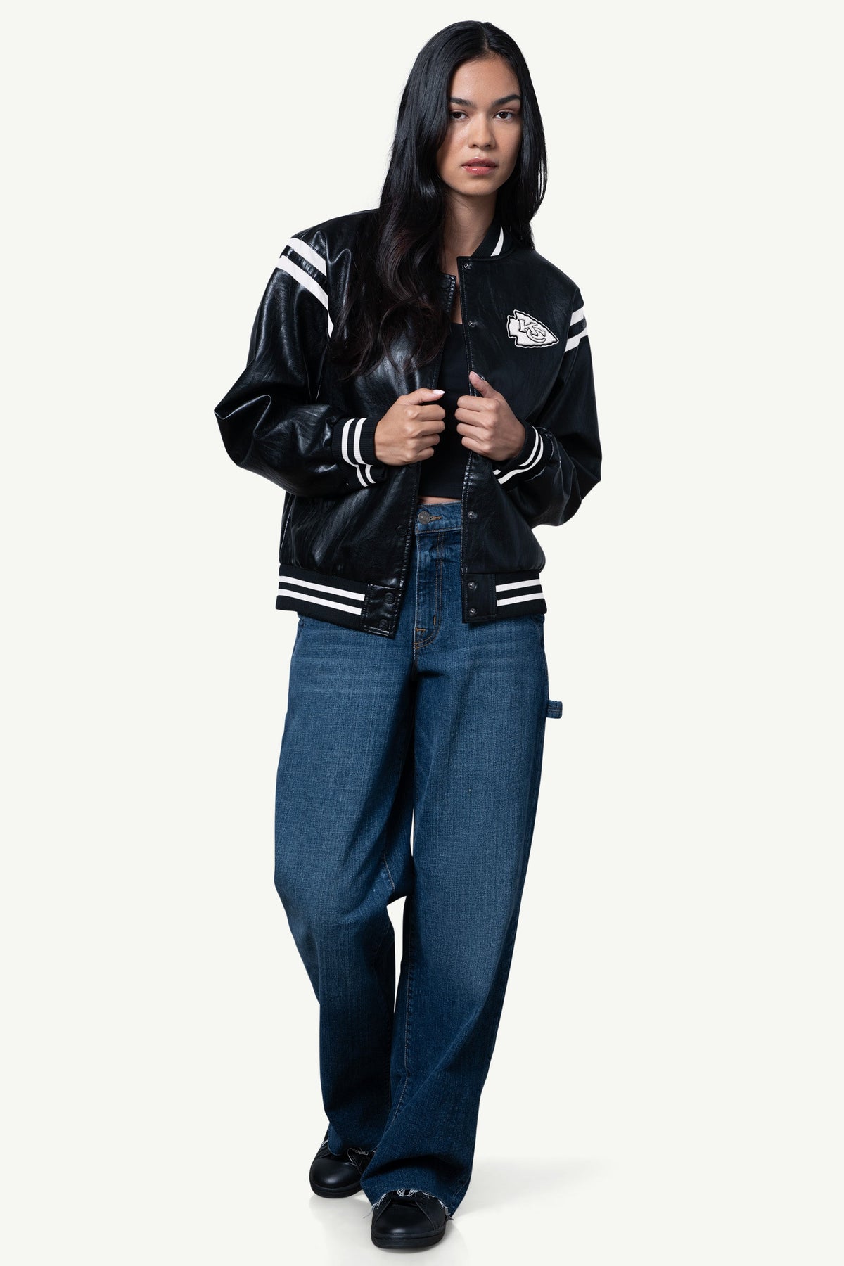 Starter Customer Favorite / WOMENS KANSAS CITY CHIEFS FAUX LEATHER VARSITY JACKET