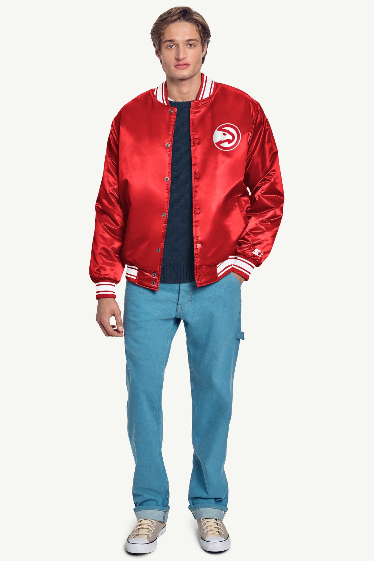 Starter Signature / MENS ATLANTA HAWKS MESH LOOK SATIN VARSITY JACKET