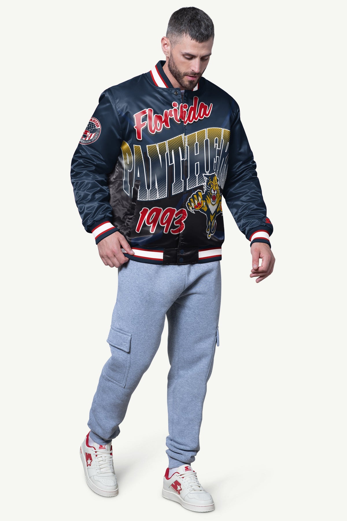 Starter Classic / MENS FLORIDA PANTHERS PASS RUSH SATIN VARSITY JACKET