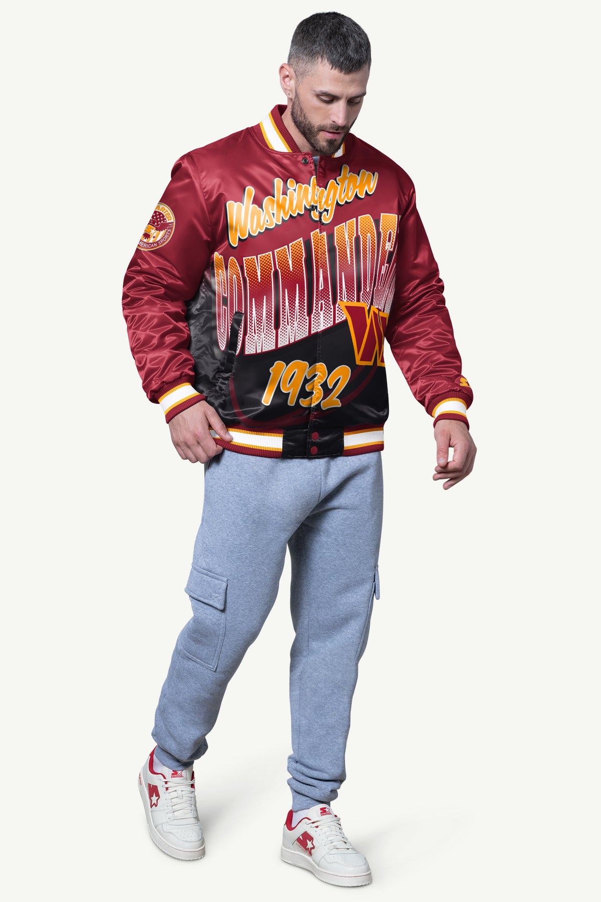 Starter Exclusive / MENS WASHINGTON COMMANDERS PASS RUSH SATIN VARSITY JACKET