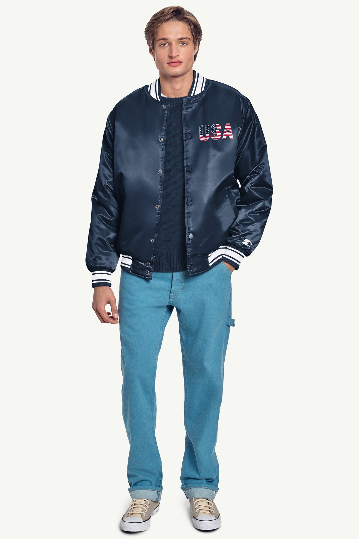Starter Classic / MENS STARTER USA EAGLE CREST SATIN VARSITY JACKET