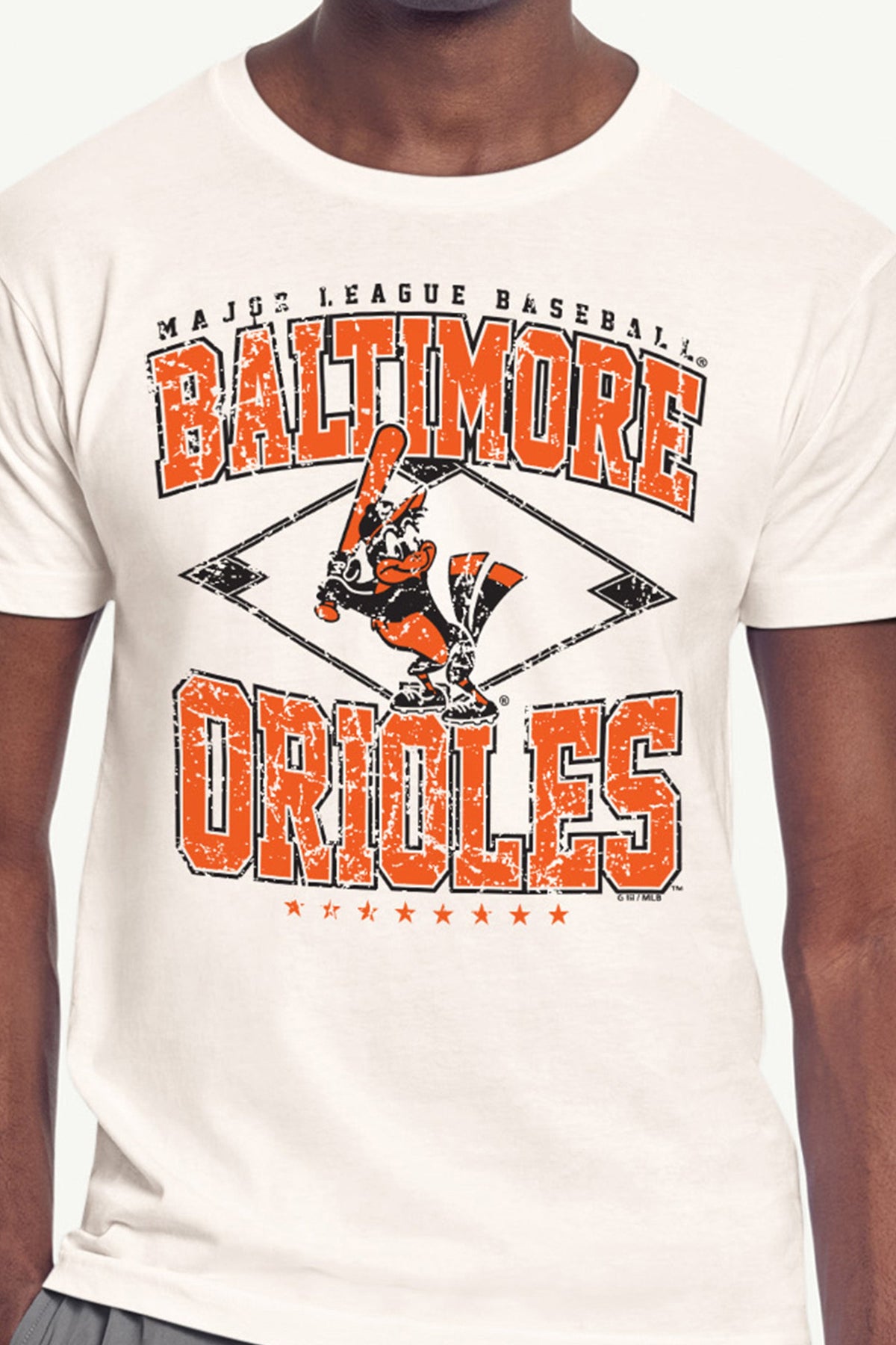 Starter Featured / MENS BALTIMORE ORIOLES DISTRESSED COOPERSTOWN DIAMOND SHORT SLEEVE T SHIRT