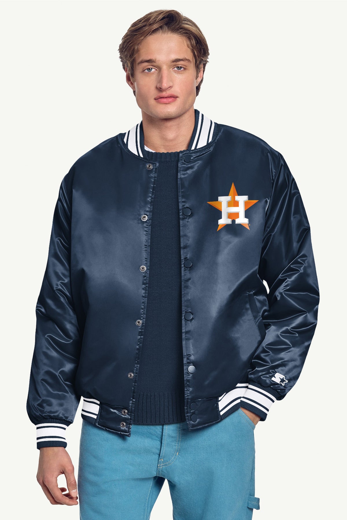 Starter Great Value / MENS HOUSTON ASTROS PRINTED HOMEPLATE SATIN VARSITY JACKET