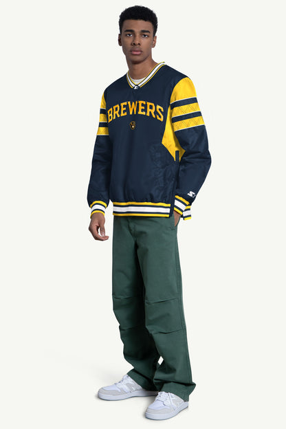 Starter New / MENS MILWAUKEE BREWERS ENFORCER V-NECK PULLOVER JACKET