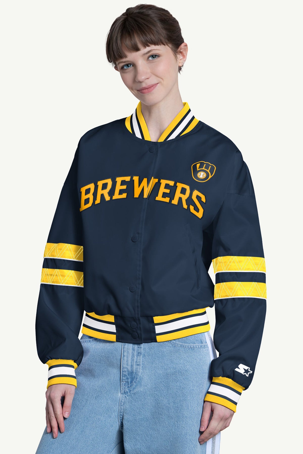Starter New / WOMENS MILWAUKEE BREWERS INTERCEPTION VARSITY JACKET