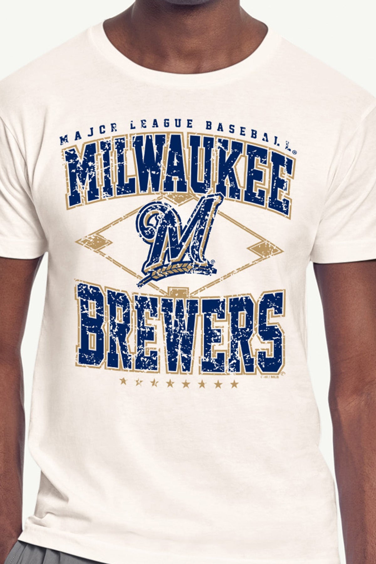 Starter Exclusive / MENS MILWAUKEE BREWERS DISTRESSED COOPERSTOWN DIAMOND SHORT SLEEVE T SHIRT