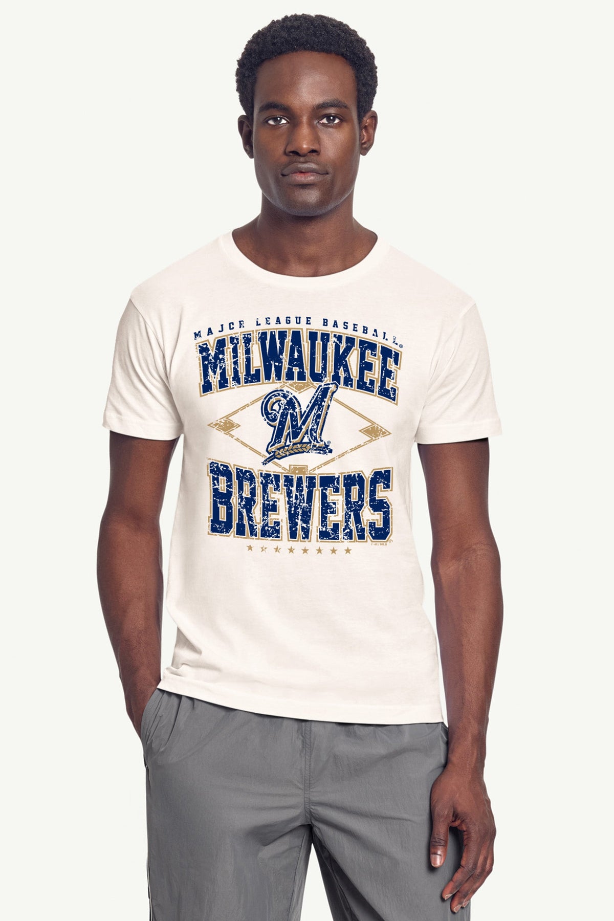 Starter Exclusive / MENS MILWAUKEE BREWERS DISTRESSED COOPERSTOWN DIAMOND SHORT SLEEVE T SHIRT