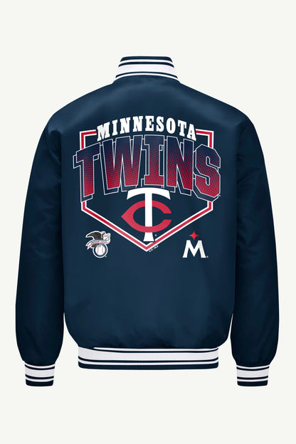 Starter Top Pick / MENS MINNESOTA TWINS PRINTED HOMEPLATE SATIN VARSITY JACKET