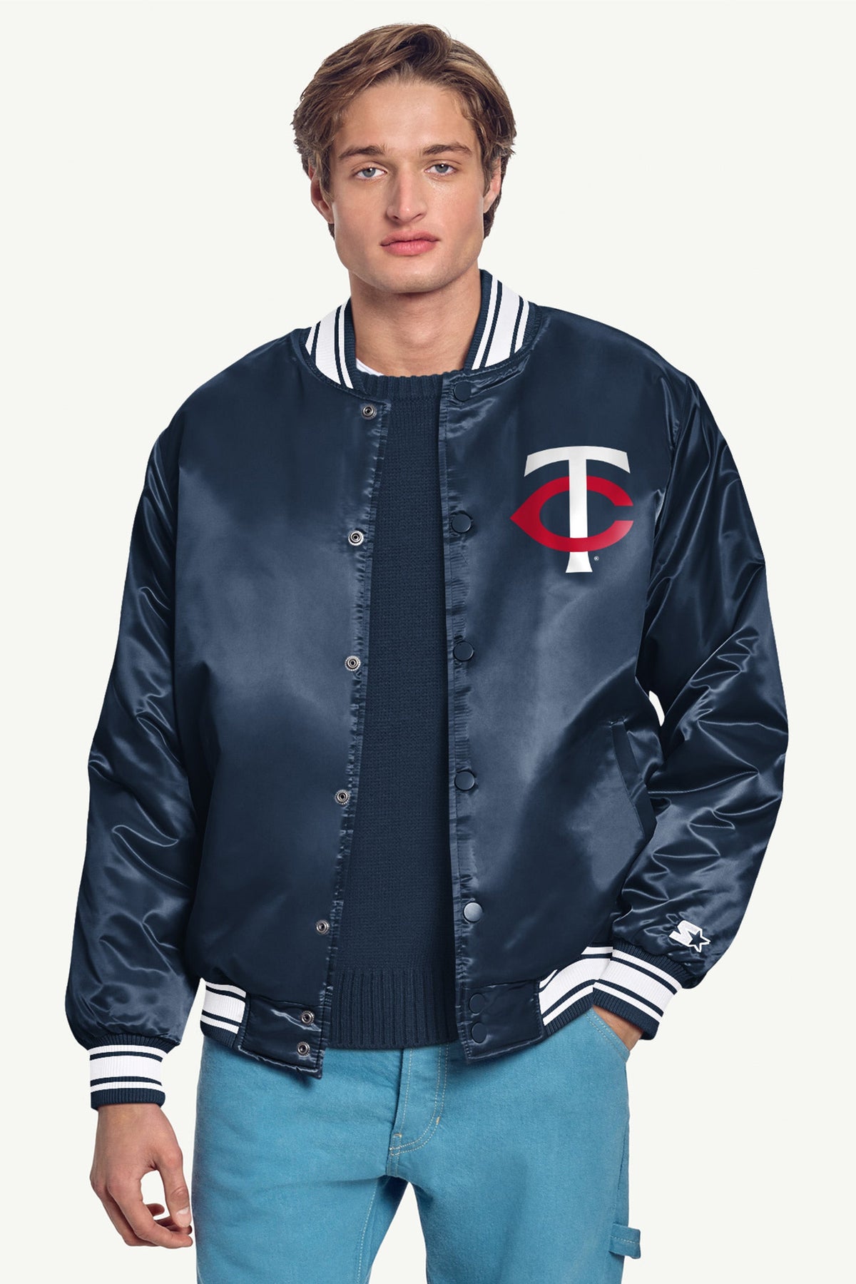 Starter Top Pick / MENS MINNESOTA TWINS PRINTED HOMEPLATE SATIN VARSITY JACKET