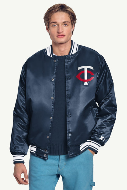 Starter Top Pick / MENS MINNESOTA TWINS PRINTED HOMEPLATE SATIN VARSITY JACKET