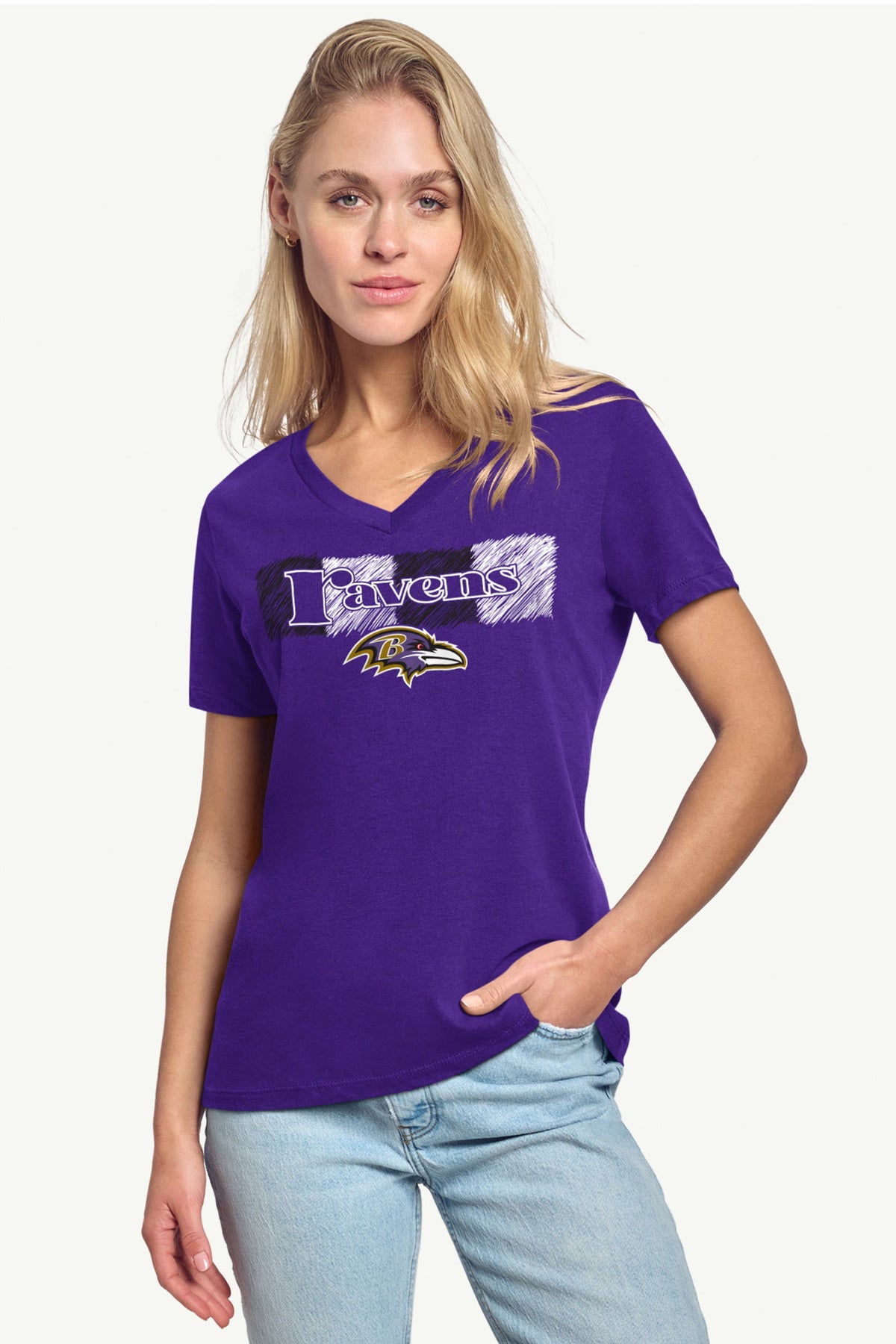 Starter New / WOMENS BALTIMORE RAVENS COLOR SHADING V-NECK T SHIRT