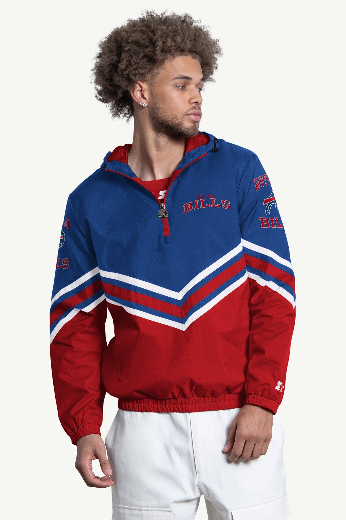 Starter Recommended / MENS BUFFALO BILLS  FAIR  FAIR PLAY HALF ZIP HOODED PULLOVER