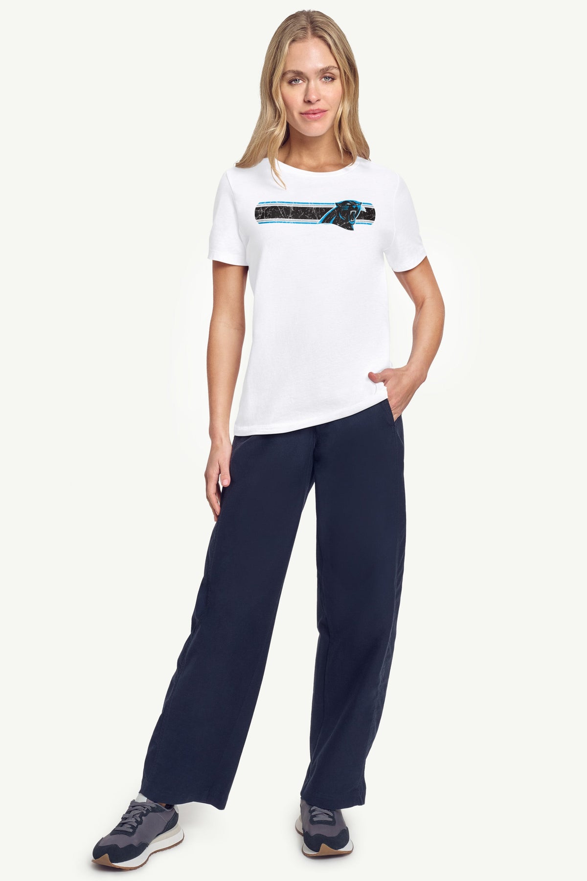 Starter Customer Favorite / WOMENS CAROLINA PANTHERS STRIPE T SHIRT