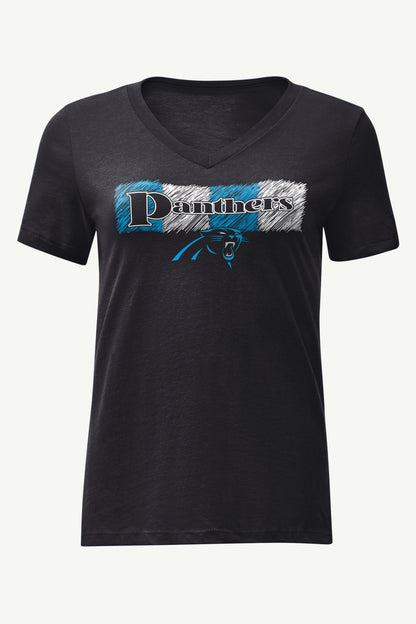 Starter Exclusive / WOMENS CAROLINA PANTHERS COLOR SHADING V-NECK T SHIRT