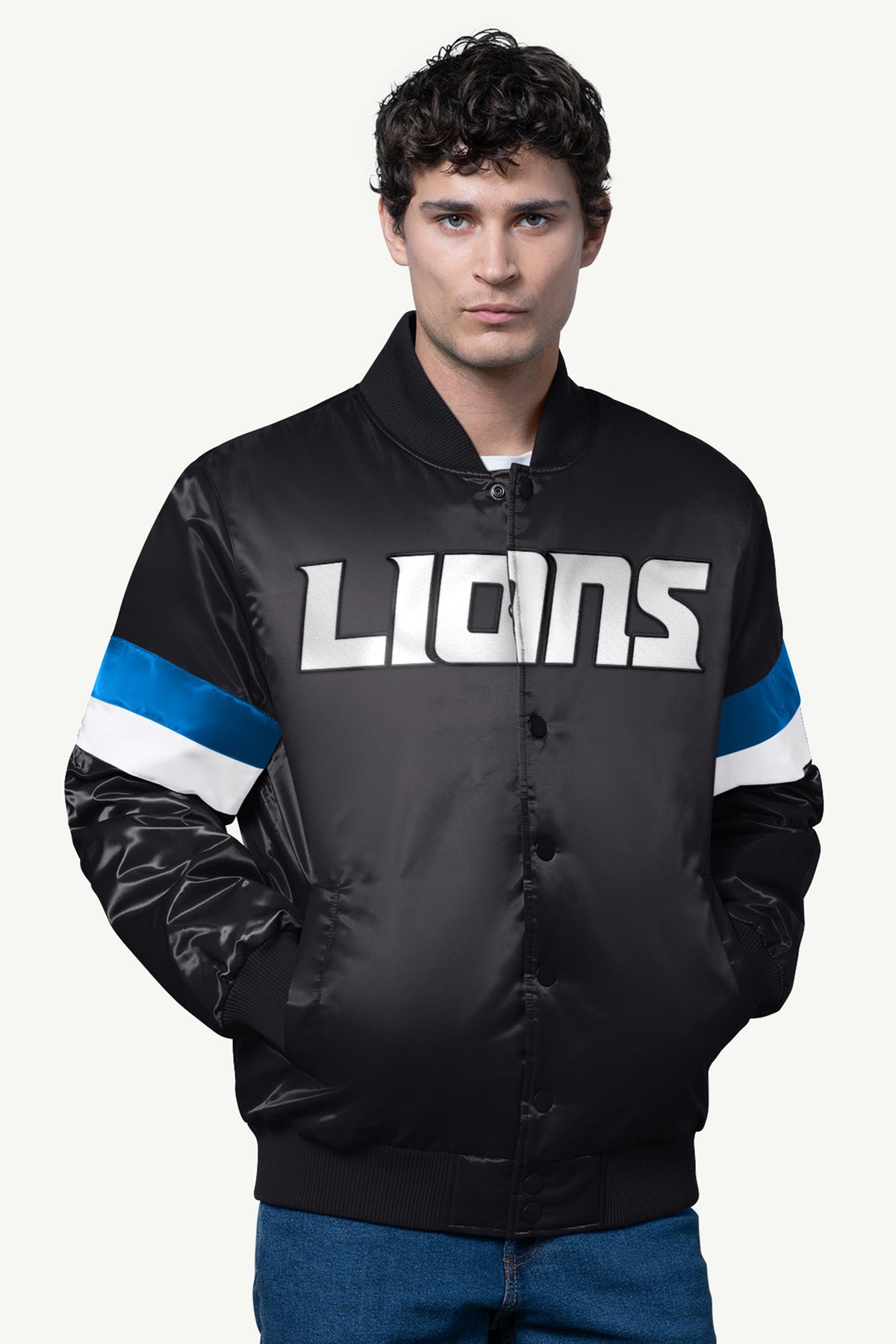 Starter Sale / MENS DETROIT LIONS SATIN VARSITY JACKET