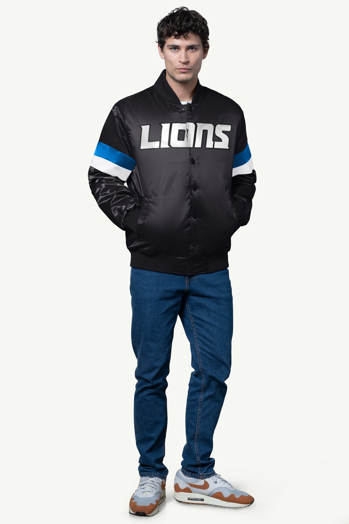 Starter Sale / MENS DETROIT LIONS SATIN VARSITY JACKET
