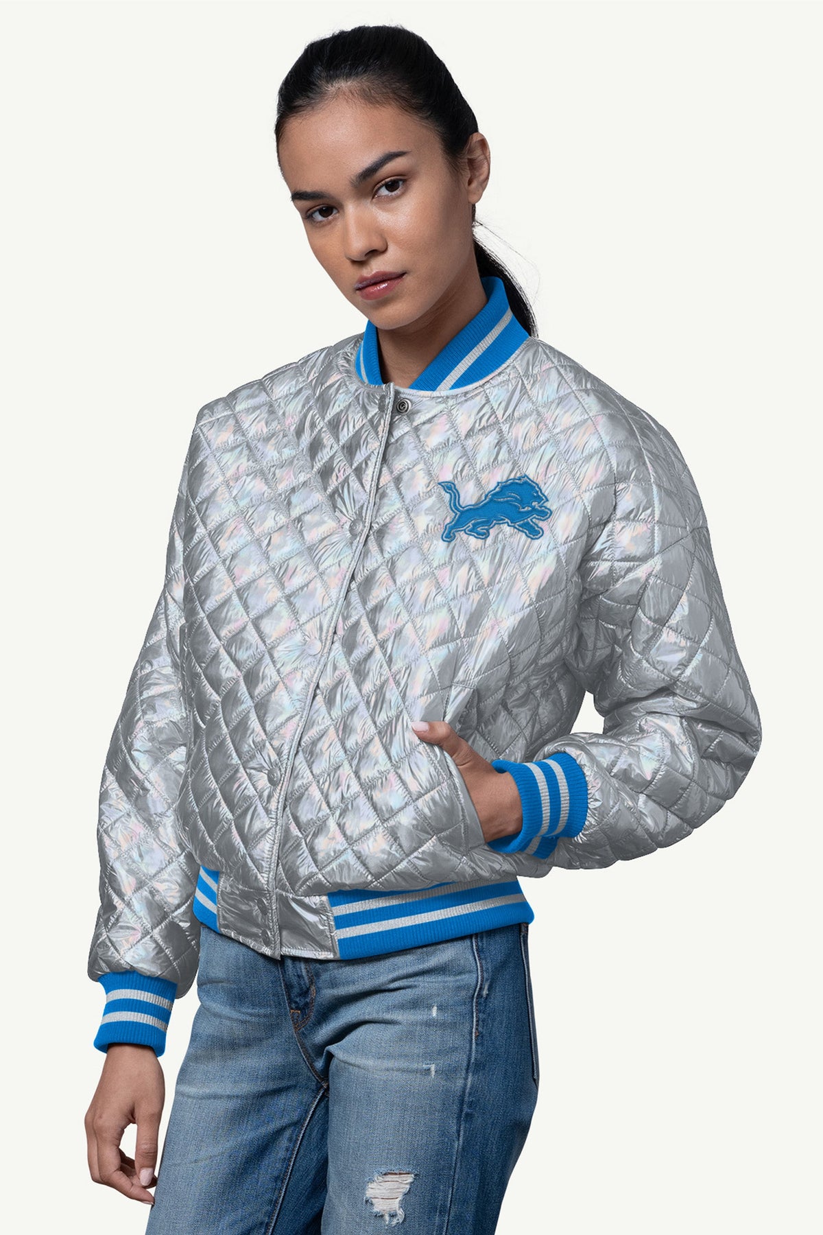 Starter Trending / WOMENS DETROIT LIONS BLOWOUT METALLIC JACKET