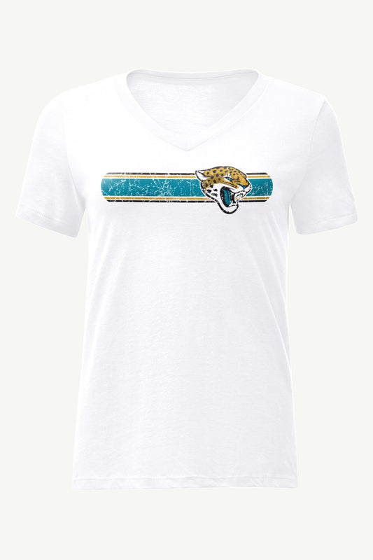 Starter Popular / WOMENS JACKSONVILLE JAGUARS STRIPE V-NECK T SHIRT
