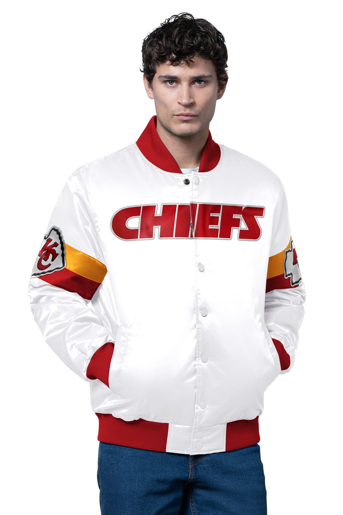 Starter Premium / MENS KANSAS CITY CHIEFS TRIPLE OPTION SATIN VARSITY JACKET
