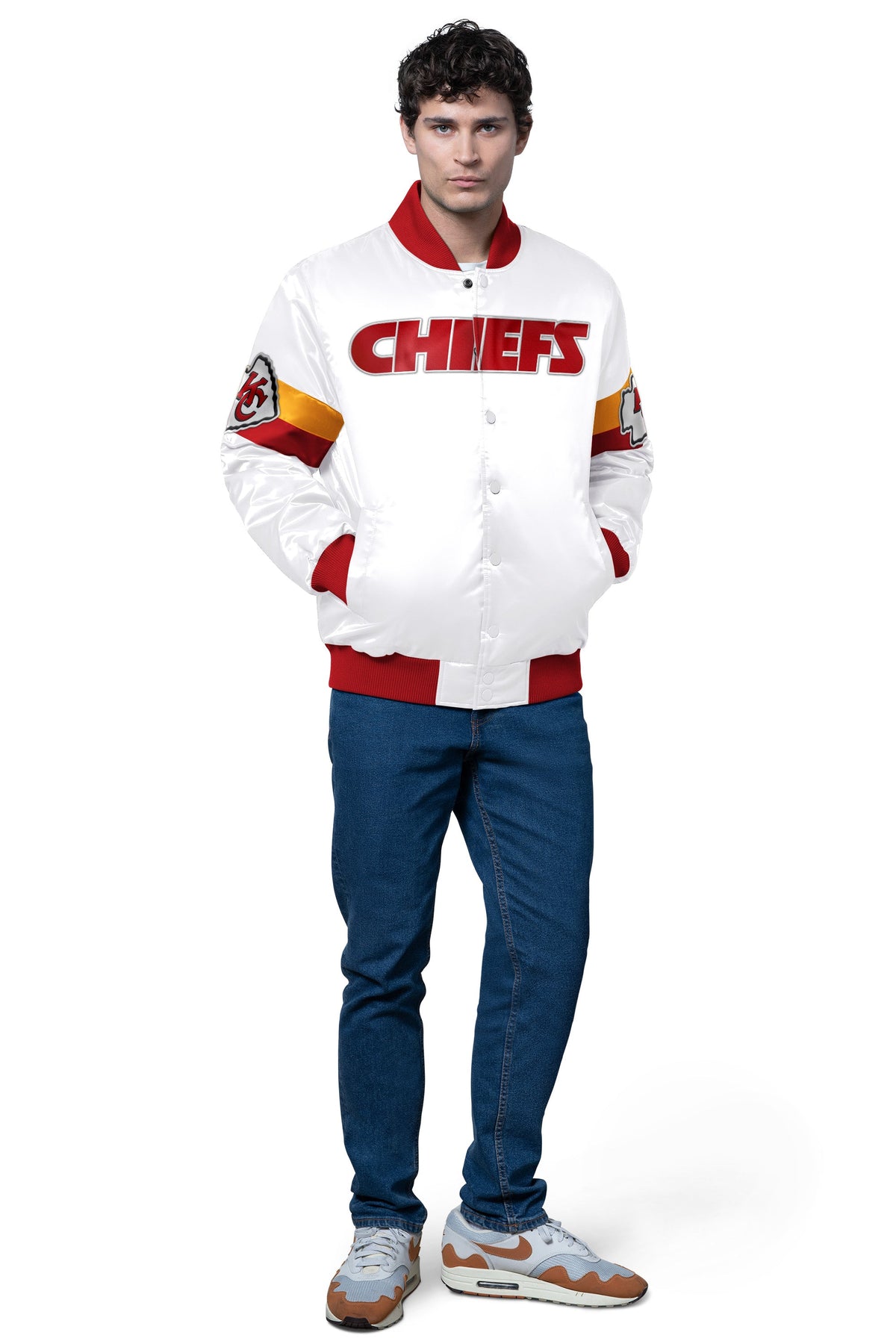 Starter Premium / MENS KANSAS CITY CHIEFS TRIPLE OPTION SATIN VARSITY JACKET