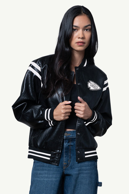 Starter Customer Favorite / WOMENS KANSAS CITY CHIEFS FAUX LEATHER VARSITY JACKET