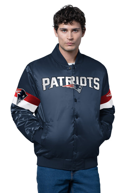 Starter New / MENS NEW ENGLAND PATRIOTS TRIPLE OPTION SATIN VARSITY JACKET