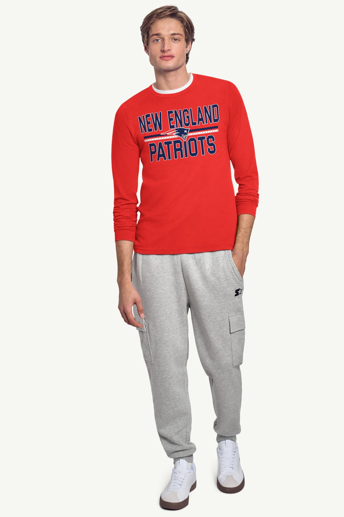 Starter Premium / MENS NEW ENGLAND PATRIOTS MESH LOOK LONG SLEEVE T SHIRT