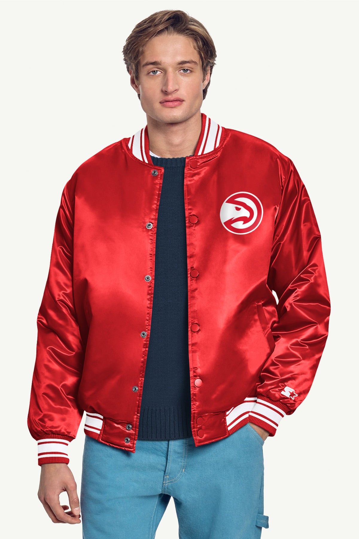 Starter Signature / MENS ATLANTA HAWKS MESH LOOK SATIN VARSITY JACKET