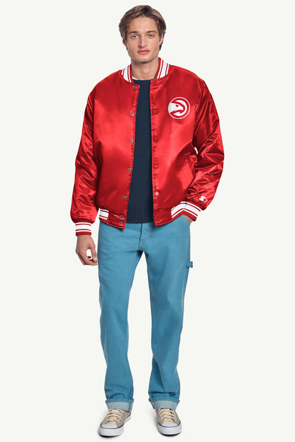 Starter Signature / MENS ATLANTA HAWKS MESH LOOK SATIN VARSITY JACKET