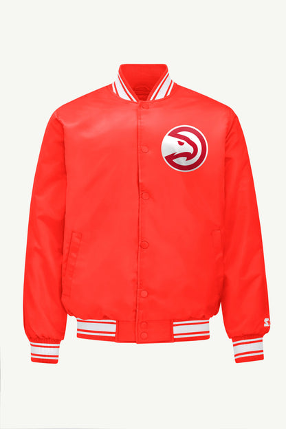 Starter New / MENS ATLANTA HAWKS PRINTED GRAPHIC SATIN VARSITY JACKET