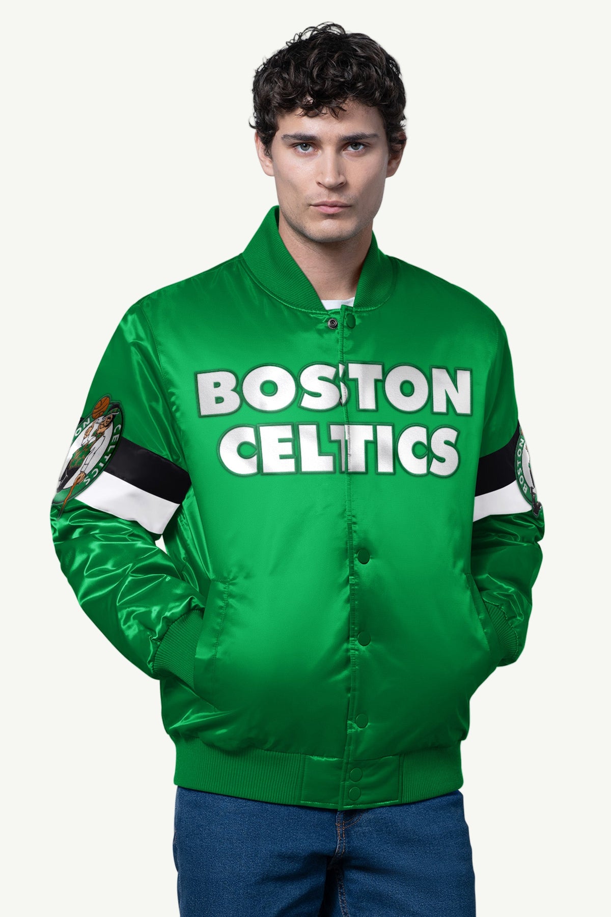 Starter Essential / MENS BOSTON CELTICS TRIPLE OPTION SATIN VARSITY JACKET