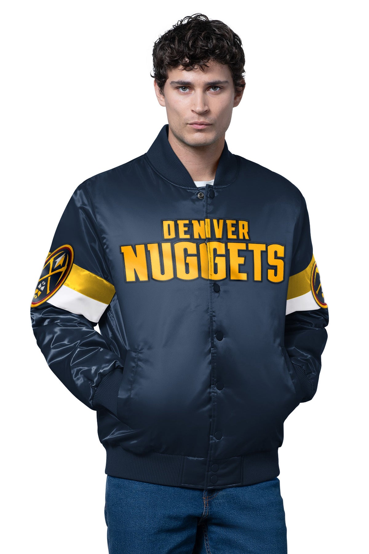 Starter Best Seller / MENS DENVER NUGGETS TRIPLE OPTION SATIN VARSITY JACKET