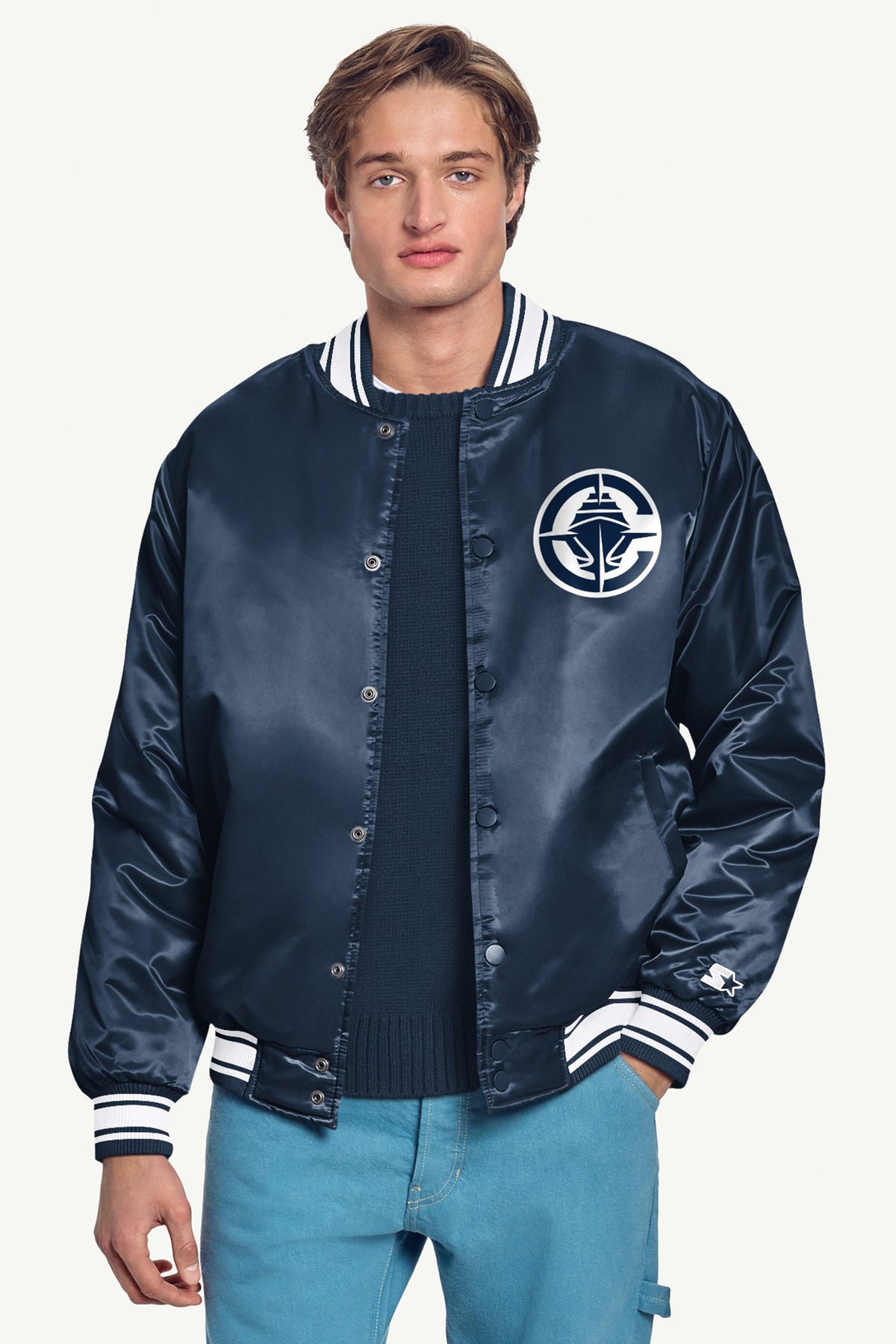 Starter Recommended / MENS LOS ANGELES CLIPPERS PRINTED GRAPHIC SATIN VARSITY JACKET