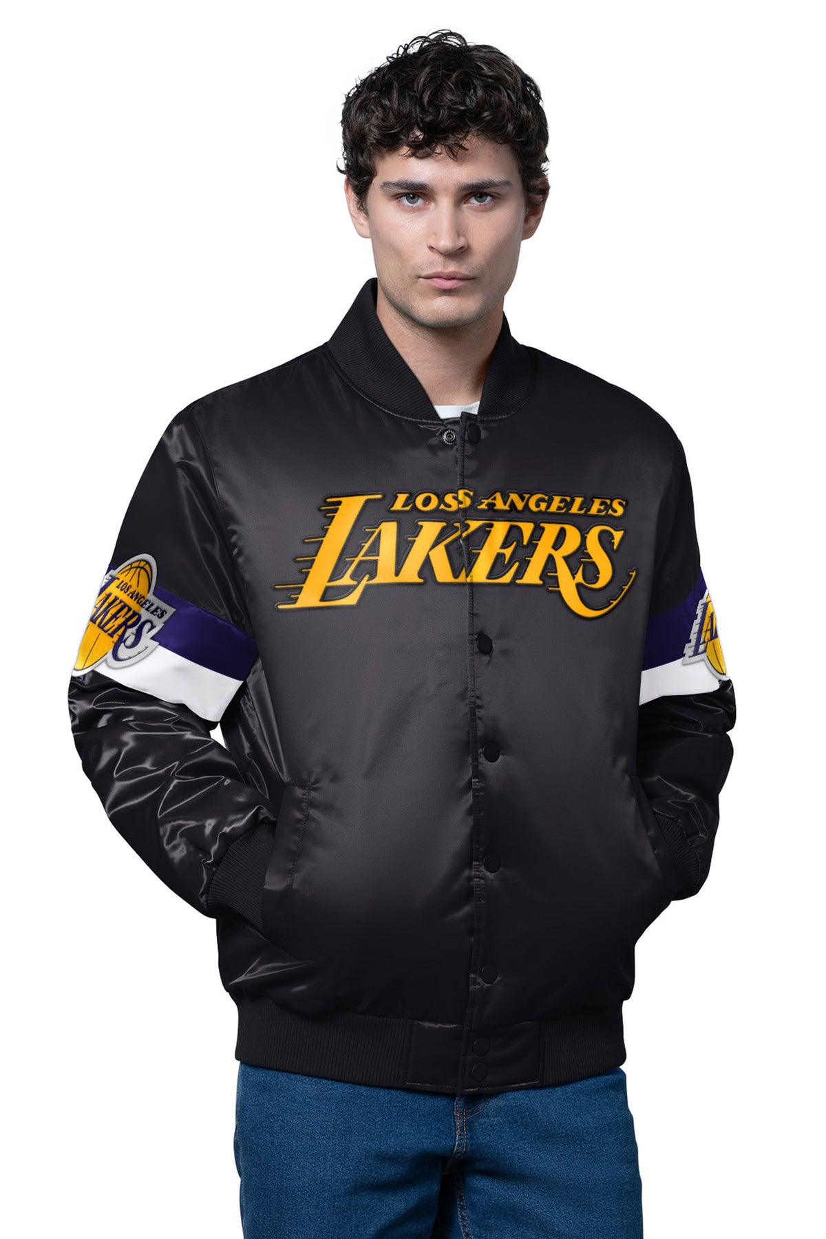 Starter Hot Sale / MENS LA LAKERS TRIPLE OPTION SATIN VARSITY JACKET