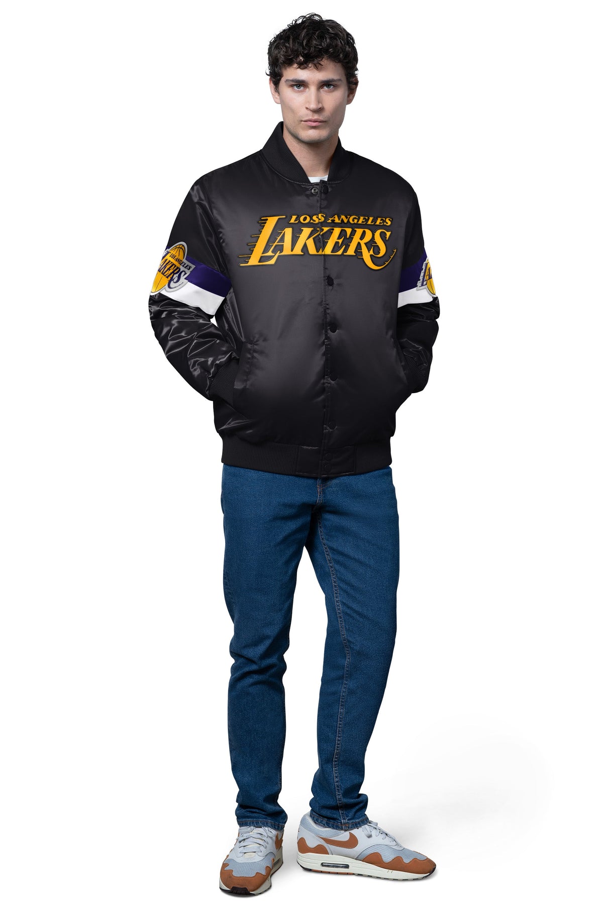 Starter Hot Sale / MENS LA LAKERS TRIPLE OPTION SATIN VARSITY JACKET