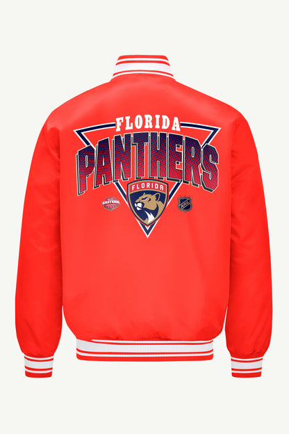 Starter Exclusive / MENS FLORIDA PANTHERS PRINTED GRAPHIC TRIANGLE SATIN VARSITY JACKET