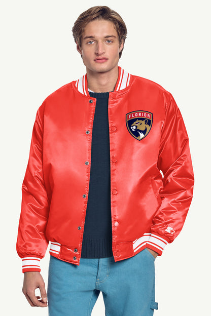 Starter Exclusive / MENS FLORIDA PANTHERS PRINTED GRAPHIC TRIANGLE SATIN VARSITY JACKET