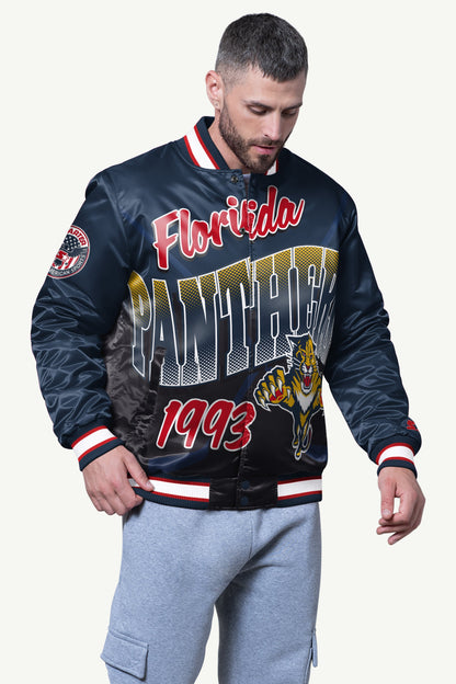 Starter Classic / MENS FLORIDA PANTHERS PASS RUSH SATIN VARSITY JACKET