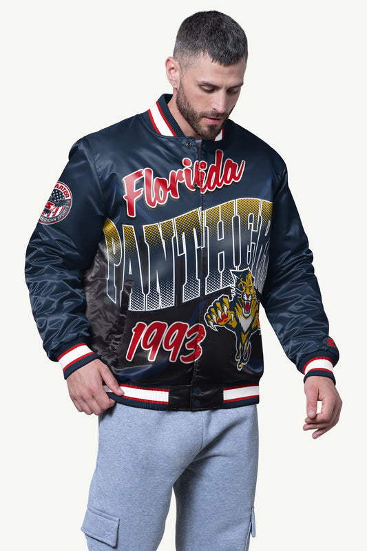 Starter Classic / MENS FLORIDA PANTHERS PASS RUSH SATIN VARSITY JACKET