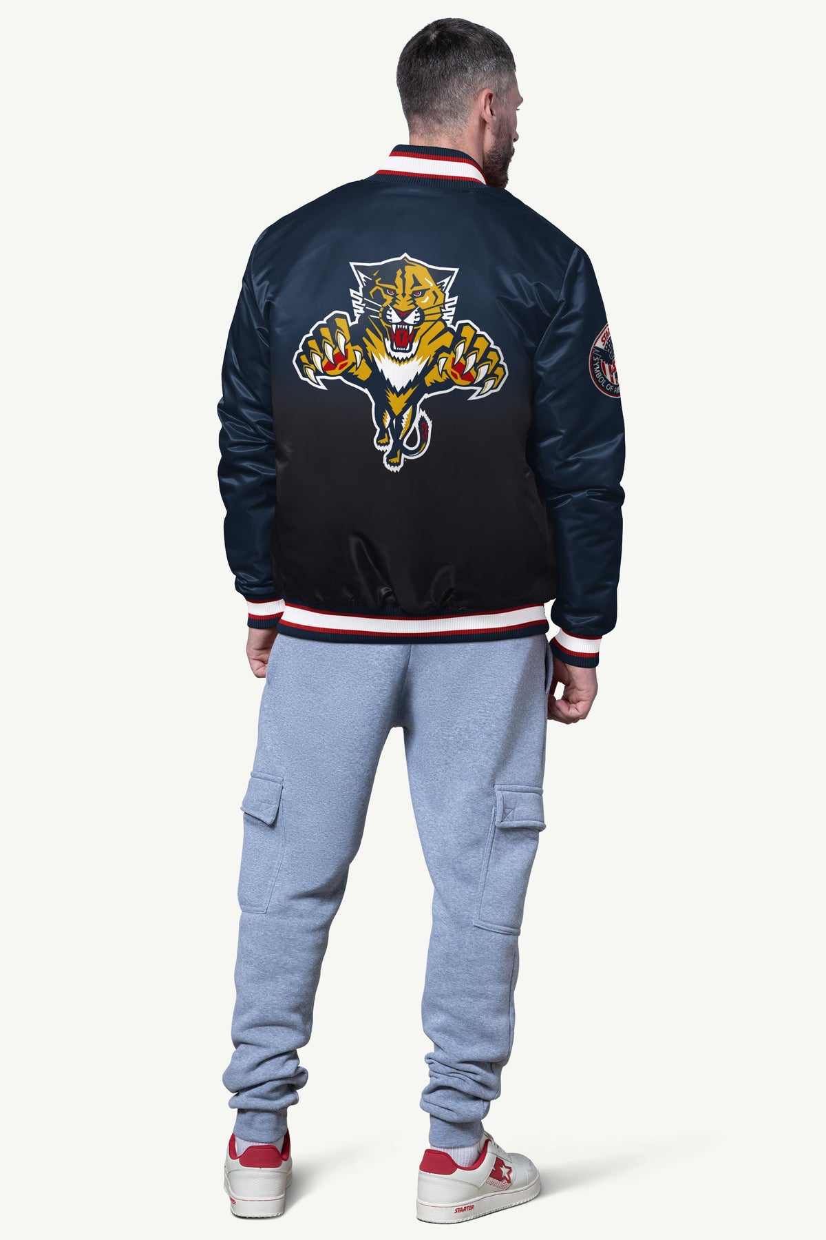 Starter Classic / MENS FLORIDA PANTHERS PASS RUSH SATIN VARSITY JACKET