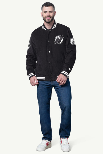 Starter Featured / MENS NEW JERSEY DEVILS BLACKOUT CORDUROY VARSITY JACKET