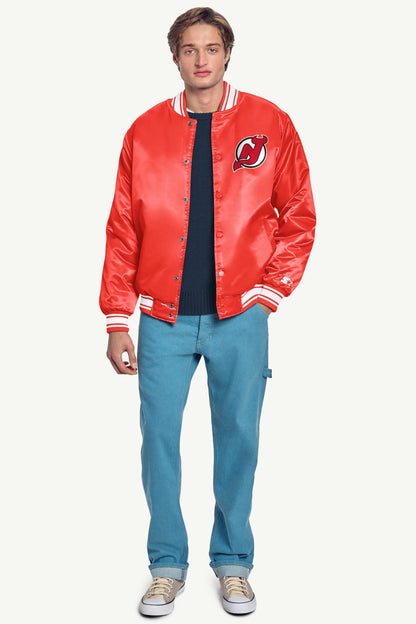 Starter Hot Sale / MENS NEW JERSEY DEVILS TRIANGLE SATIN VARSITY JACKET