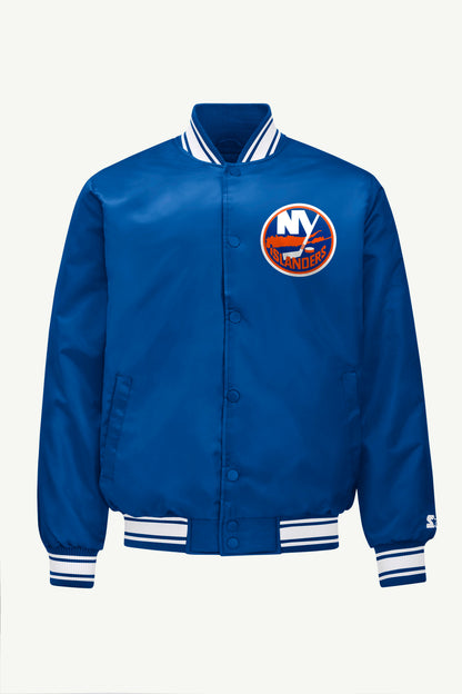 Starter Featured / MENS NEW YORK ISLANDERS PRINTED GRAPHIC TRIANGLE SATIN VARSITY JACKET