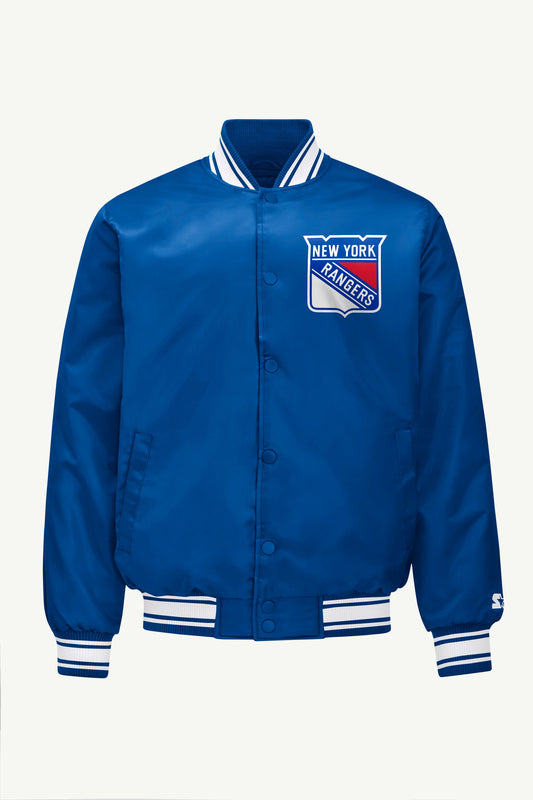 Starter Hot Sale / MENS NEW YORK RANGERS PRINTED GRAPHIC TRIANGLE SATIN VARSITY JACKET