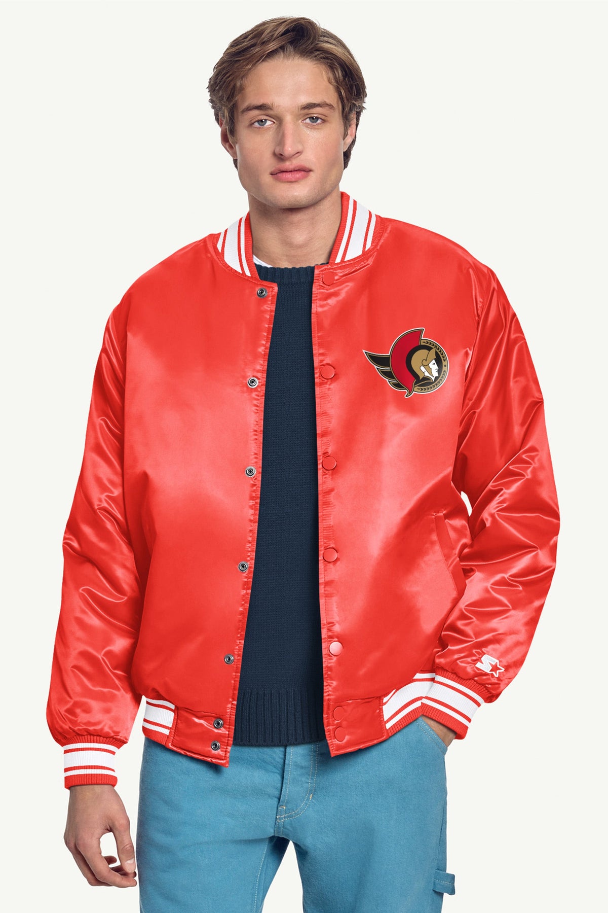 Starter Essential / MENS OTTAWA SENATORS PRINTED GRAPHIC TRIANGLE SATIN VARSITY JACKET