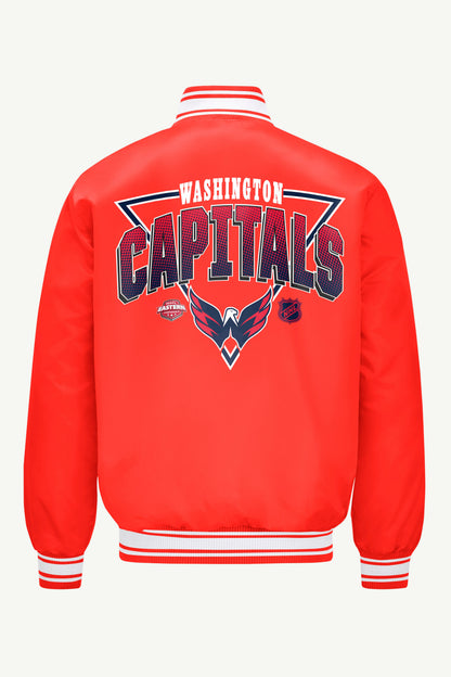 Starter Trusted / MENS WASHINGTON CAPITALS PRINTED GRAPHIC TRIANGLE SATIN VARSITY JACKET