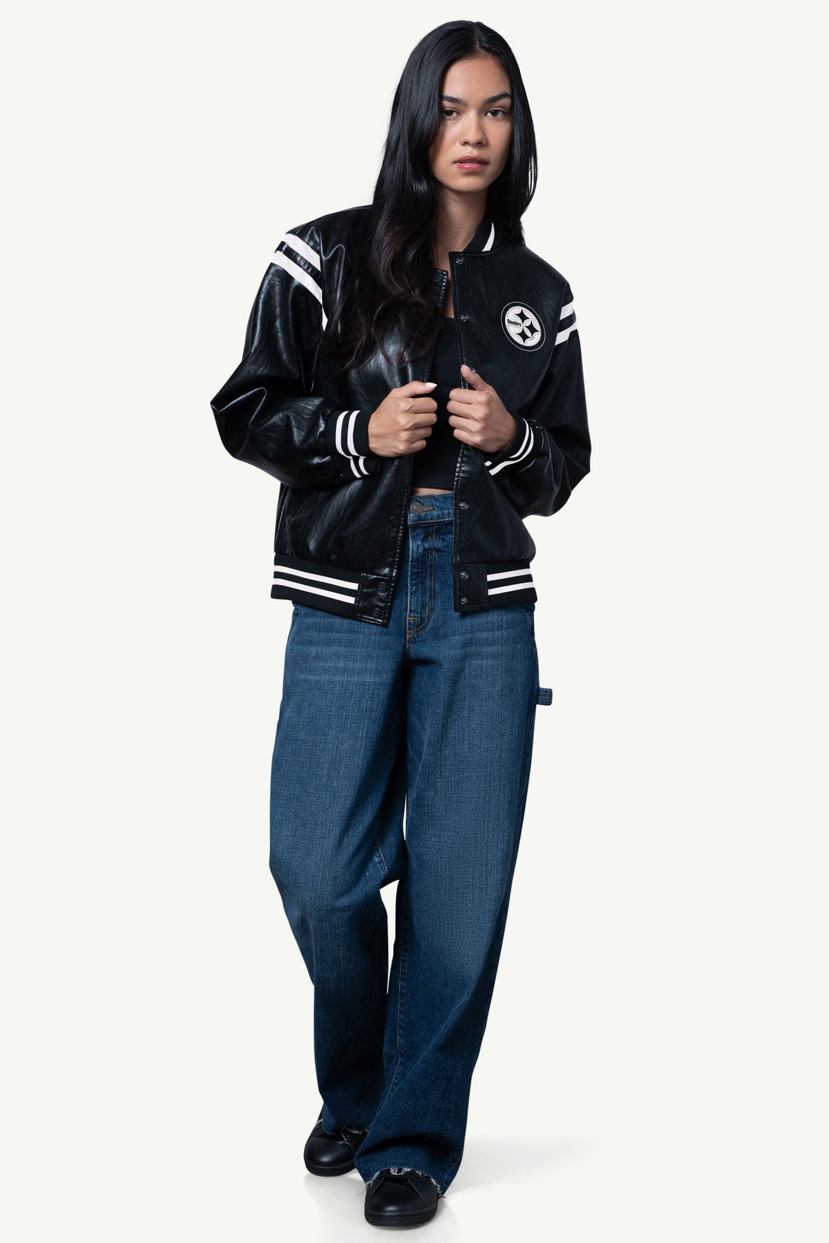 Starter Discount / WOMENS PITTSBURGH STEELERS FAUX LEATHER VARSITY JACKET