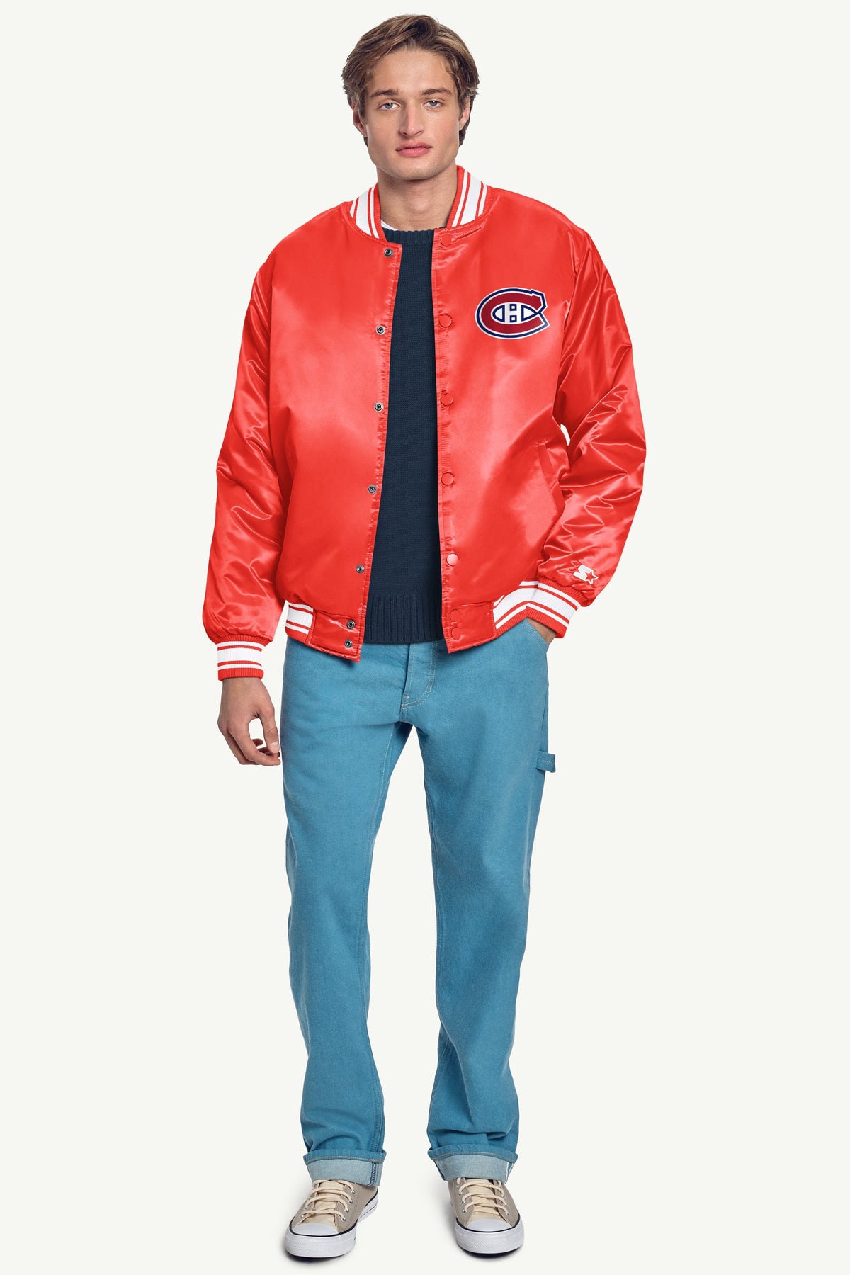 Starter Latest / MENS MONTREAL CANADIENS PRINTED GRAPHIC TRIANGLE SATIN VARSITY JACKET