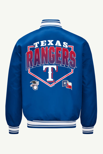 Starter Sale / MENS TEXAS RANGERS HOMEPLATE SATIN VARSITY JACKET